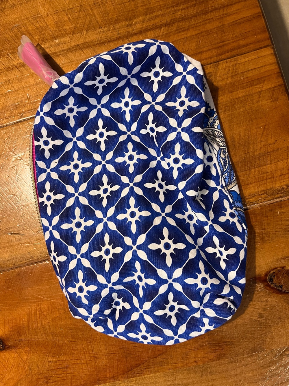 Estee Lauder Blue and White Geometric Cosmetic Pouch